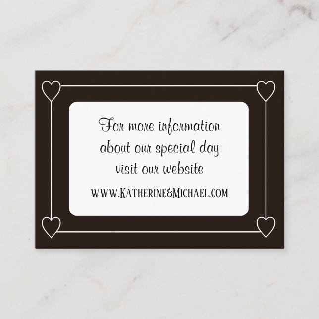 Romantic Hearts Modern Brown and White Wedding Enclosure Card (Front)