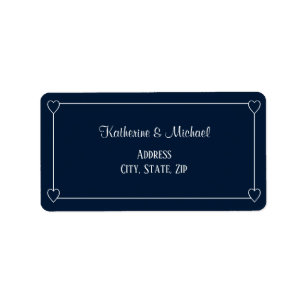 Romantic Hearts Modern Dark Blue Simple Wedding Label