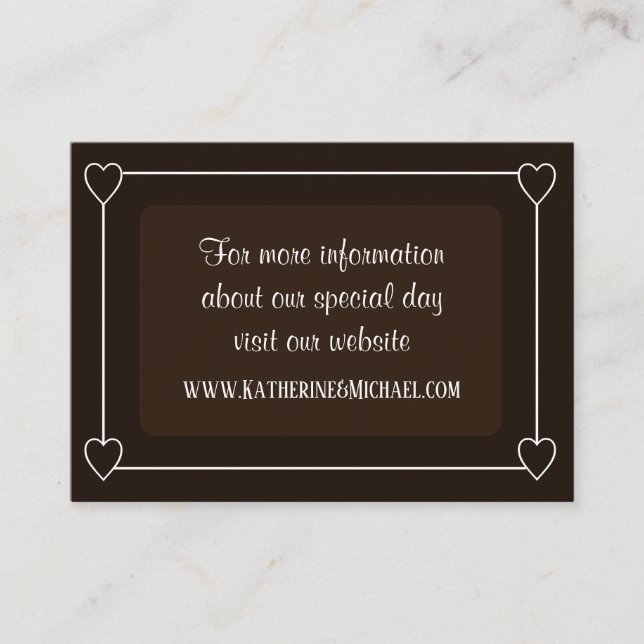 Romantic Hearts Modern Dark Brown Simple Wedding Enclosure Card (Front)
