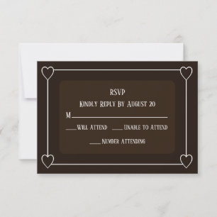 Romantic Hearts Modern Dark Brown Simple Wedding RSVP Card
