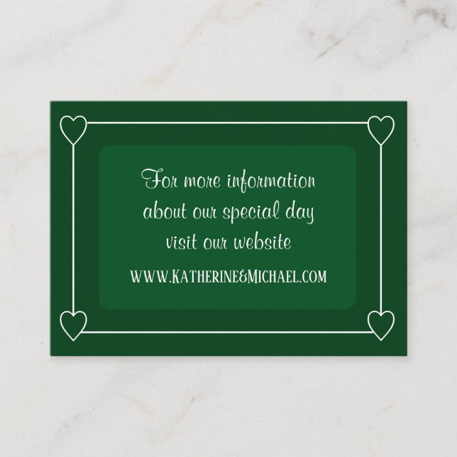 Romantic Hearts Modern Dark Green Simple Wedding Enclosure Card (Front)