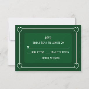 Romantic Hearts Modern Dark Green Simple Wedding RSVP Card