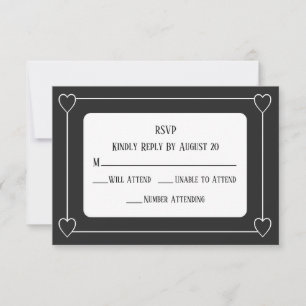 Romantic Hearts Modern Dark Grey Simple Wedding RSVP Card