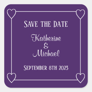 Romantic Hearts Modern Dark Purple Simple Wedding Square Sticker