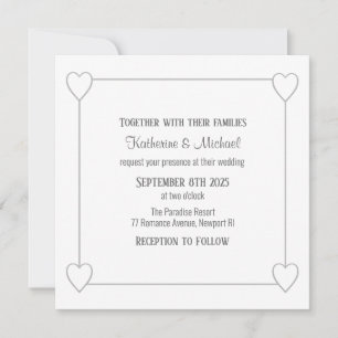 Romantic Hearts Modern White Simple Wedding Invitation