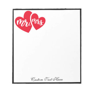 Romantic Hearts Mr Mrs Red Black Personalised Notepad