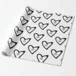 Romantic Hearts Rings Black Pattern Wedding Bridal Wrapping Paper<br><div class="desc">Pretty and Romantic Black Hearts and Rings</div>