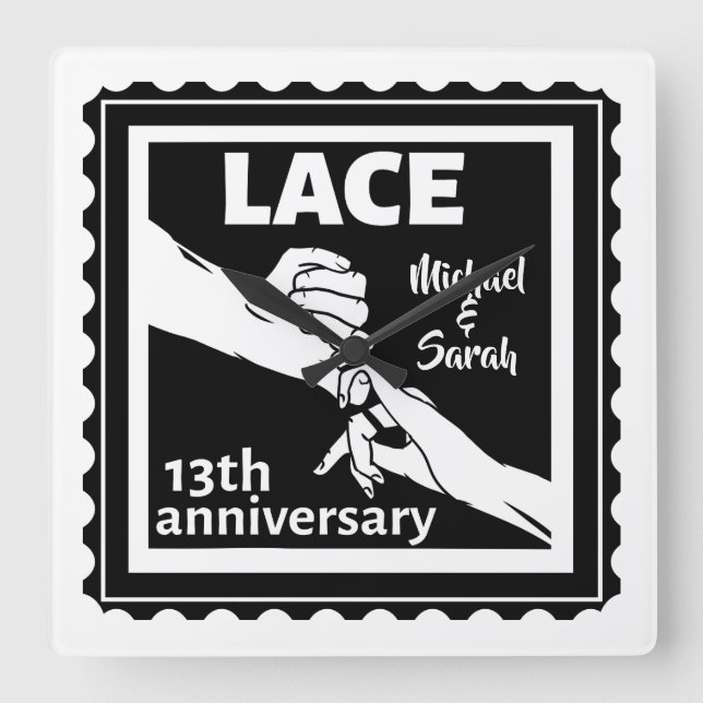 Romantic holding hands 13th wedding anniversary square wall clock (Front)