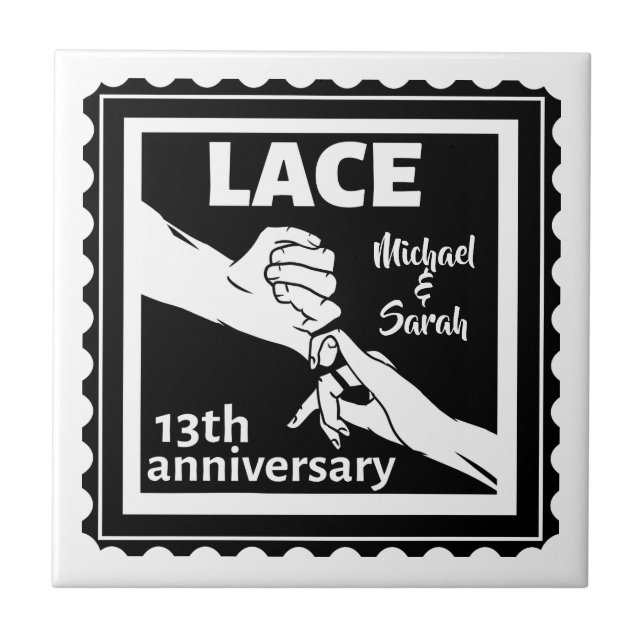Romantic holding hands 13th wedding anniversary tile (Front)