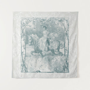Romantic Horse Riding Girl Grandmillennial Teal Tapestry