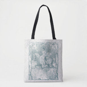 Romantic Horse Riding Girl Grandmillennial Teal  Tote Bag
