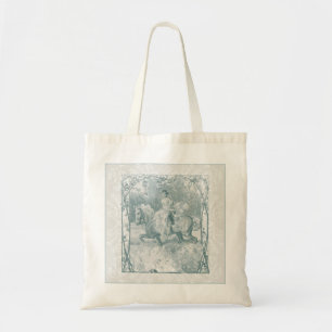 Romantic Horse Riding Girl Grandmillennial Teal  Tote Bag