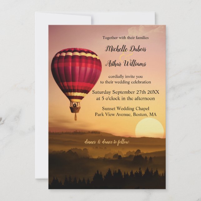 Romantic Hot Air Balloon Sunset Wedding Invitation (Front)