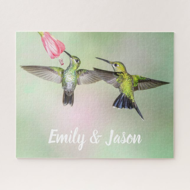 Romantic Hummingbird Couple Personalised Jigsaw Puzzle (Horizontal)