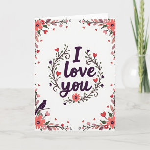 Romantic I Love You Floral Wreath Card