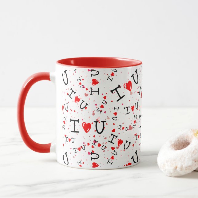 Romantic I Love You Heart Pattern Mug (With Donut)