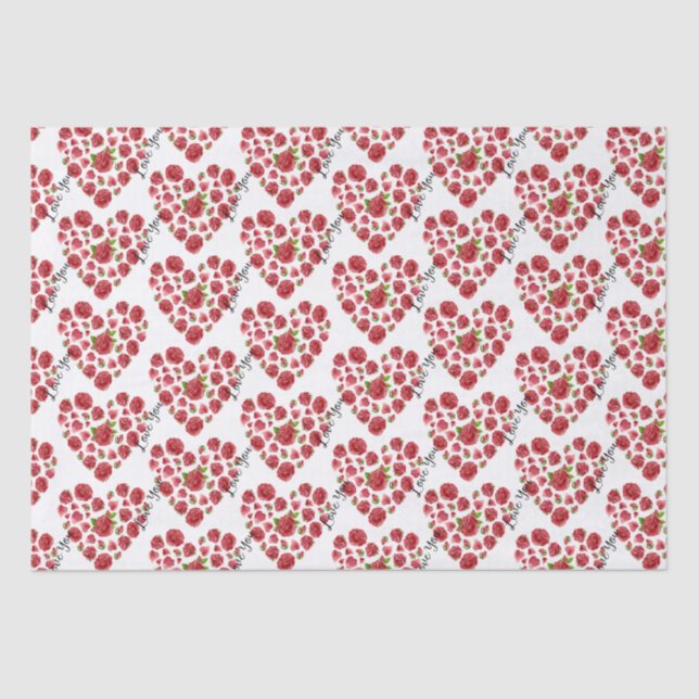 Romantic I Love You Red Roses Hearts  Tissue Paper (Front)
