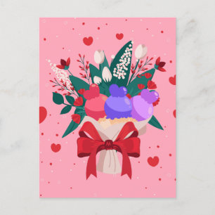 Romantic Ice Cream Bouquet Cute Flowers Hearts Holiday Postcard