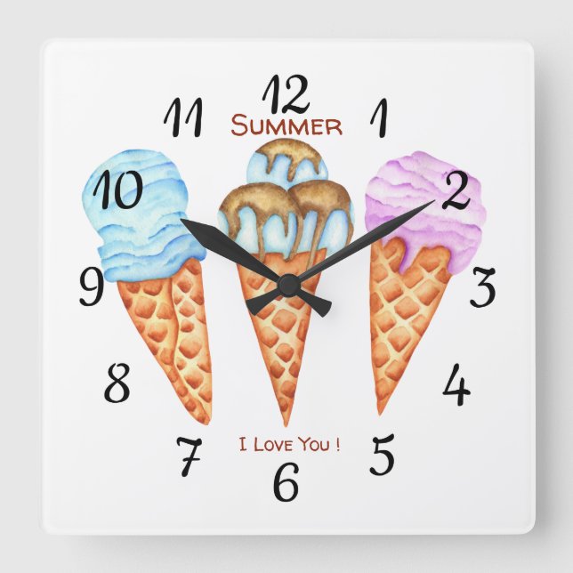 Romantic Ice Cream I Love You Square Wall Clock (Front)