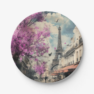 Romantic image of PAris with the Eiffel tower Paper Plate