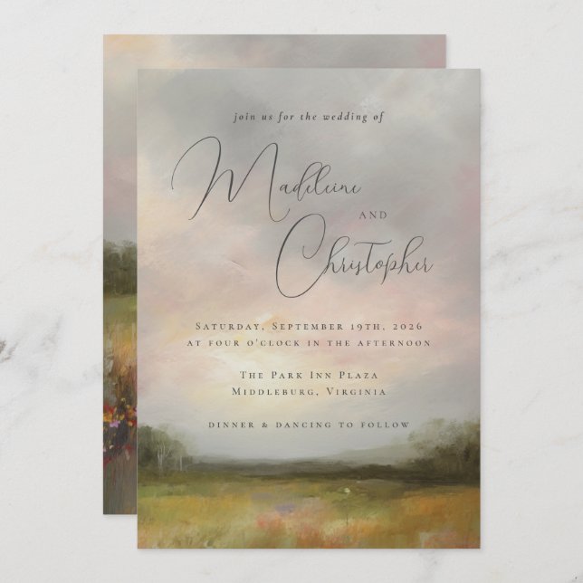 Romantic Impressionist Landscape Abstract Wedding Invitation (Front/Back)