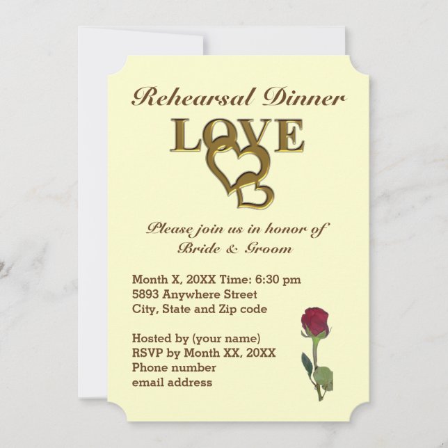 Romantic Interlocking Hearts & Red Rose Invitation (Front)