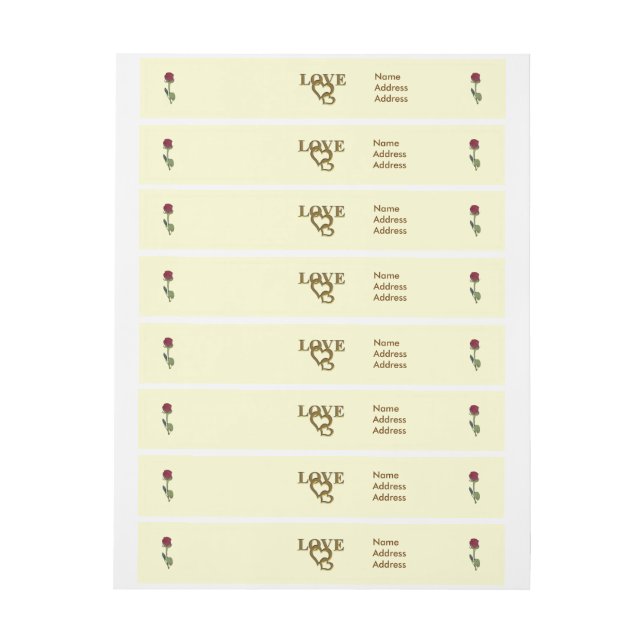 Romantic Interlocking Hearts & Red Rose Wraparound Address Label (Sheet)
