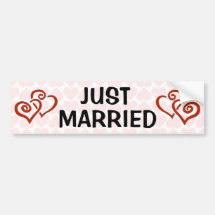 Romantic Intertwined Heart Pattern Just Married Bumper Sticker