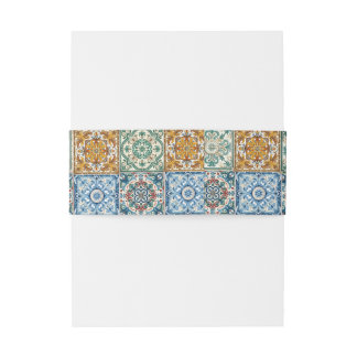 Romantic italian Tiles Destination Wedding Rsvp Invitation Belly Band