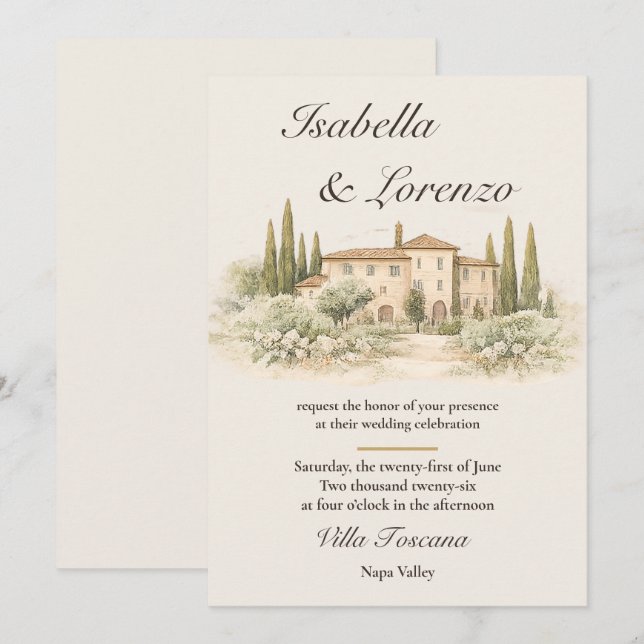 Romantic Italian Tuscan Villa Wedding Invitations (Front/Back)