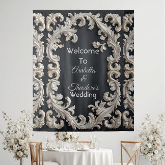 Romantic Ivory Baroque Vintage Art Luxury Wedding Tapestry