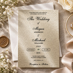 Romantic Ivory Beige Linen Motif Elegant Wedding Invitation