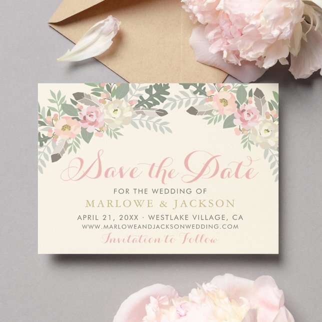 Romantic Ivory Blush Floral Wedding Save The Date (Creator Uploaded)