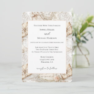 Romantic Ivory Blush Roses Love Letters Wedding Invitation