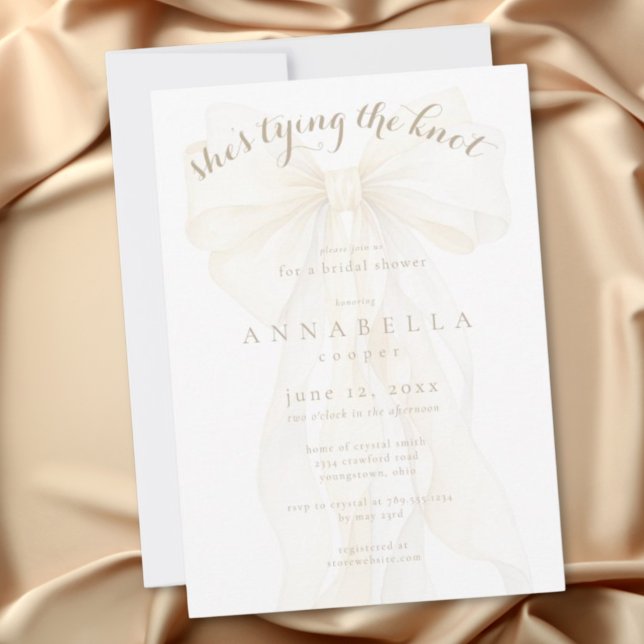 Romantic Ivory Bow Tying the Knot Bridal Shower Invitation (Romantic Ivory Bow Tying the Knot Bridal Shower Invitation)