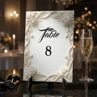 Romantic Ivory Cream Faux Relief Table Number