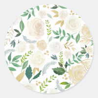 Romantic Ivory Flowers and Greenery Pattern White