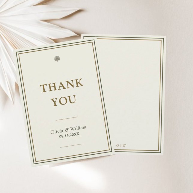 Romantic Ivory & Gold Monogram Wedding Thank You Card (Elegant ivory & gold 5x7 wedding thank you card with optional monogram detail.)