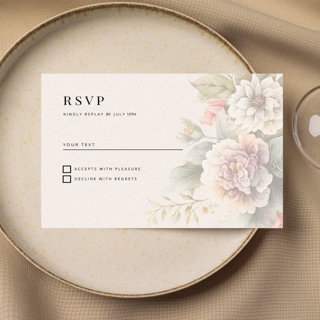 Romantic ivory pink blue summer floral RSVP Invitation (Romantic ivory pink blue summer floral RSVP)
