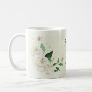 Romantic ivory white flowers greenery coffee mug