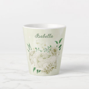 Romantic ivory white flowers greenery latte mug