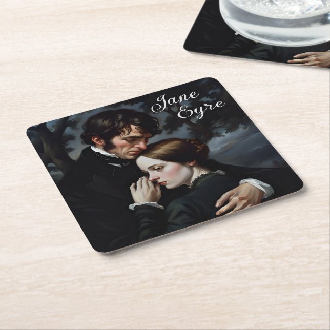 Romantic Jane Eyre and Edward Rochester Square Paper Coaster (Angled)