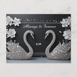 Romantic Jewelled Swan Couple For Wedding Postcard