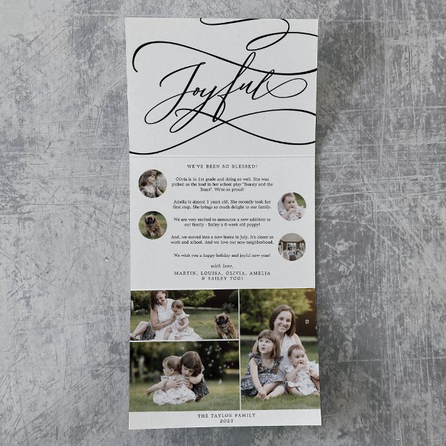 Romantic Joyful Christmas Multi Photo Tri-Fold Holiday Card (Creator Uploaded)