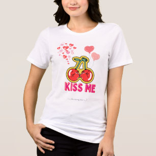 Romantic Kiss Me Typography Sweet Pink Red Tri-Blend Shirt