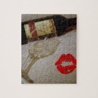 Romantic kiss Red wine glasses I Love Wine Jigsaw Puzzle