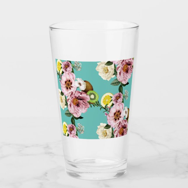 Romantic kiwi, lemon and peony pattern    glass (Front)