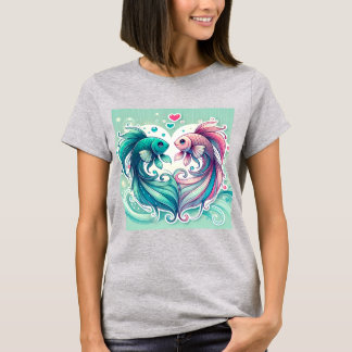 Romantic Koi Fish Heart Design T-Shirt