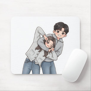 Romantic Korean Drama Sweet Couple Heart Gesture Mouse Pad