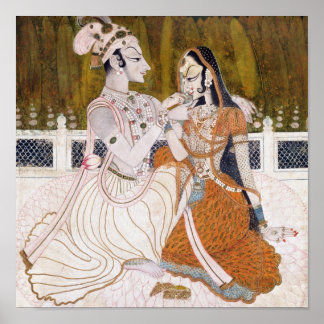 Romantic Krishna and Radha Painting Poster